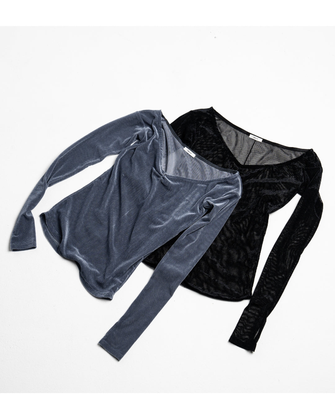 Flock mesh open neck T -BLACK-