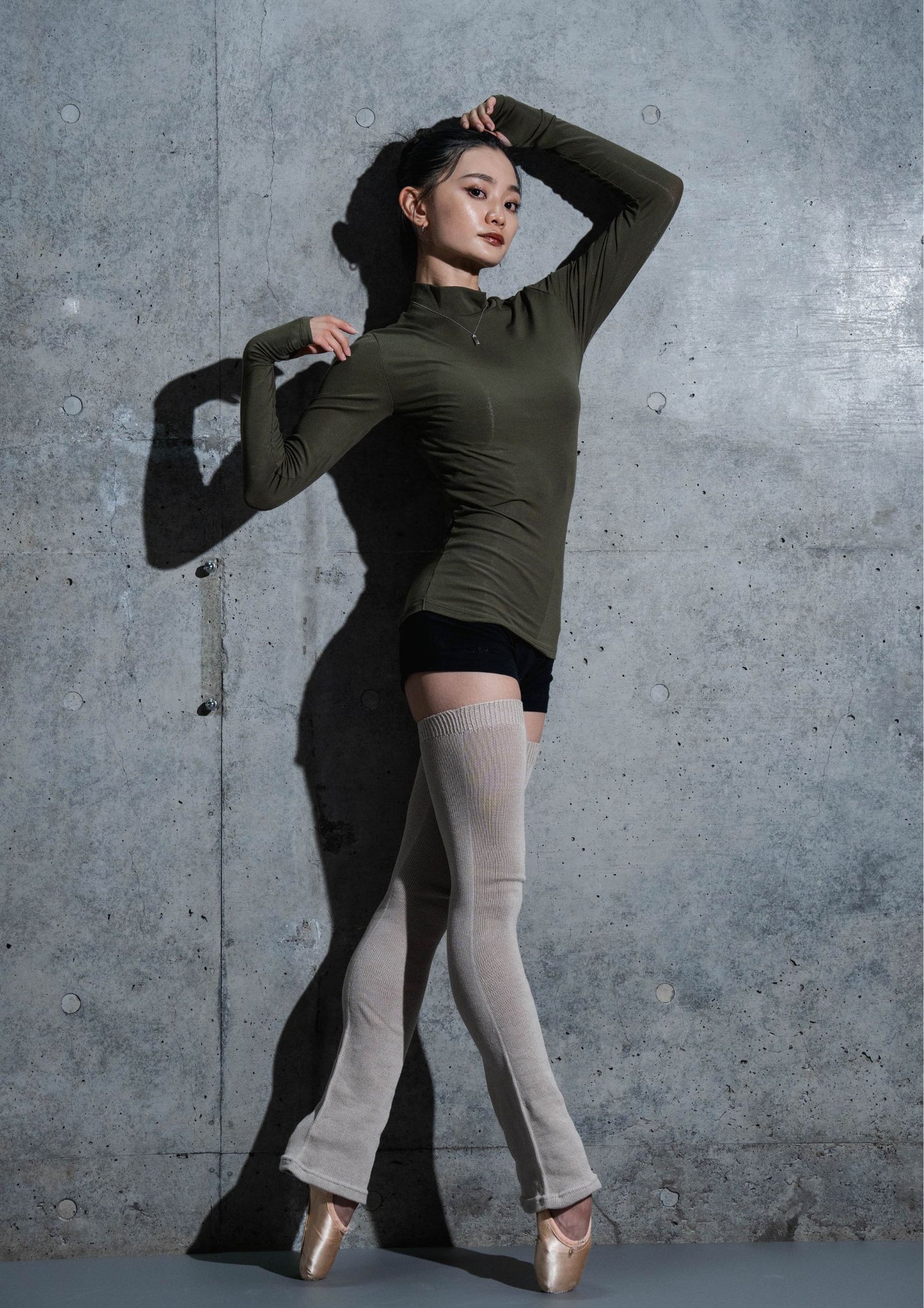 High neck long T - KHAKI -