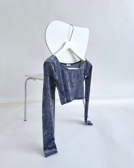 【Outlet Price】各サイズ1点限り!Cropped Flock mesh open neck T -ASH-
