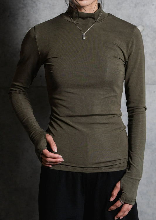 【Outlet Price】High neck long T -KHAKI-