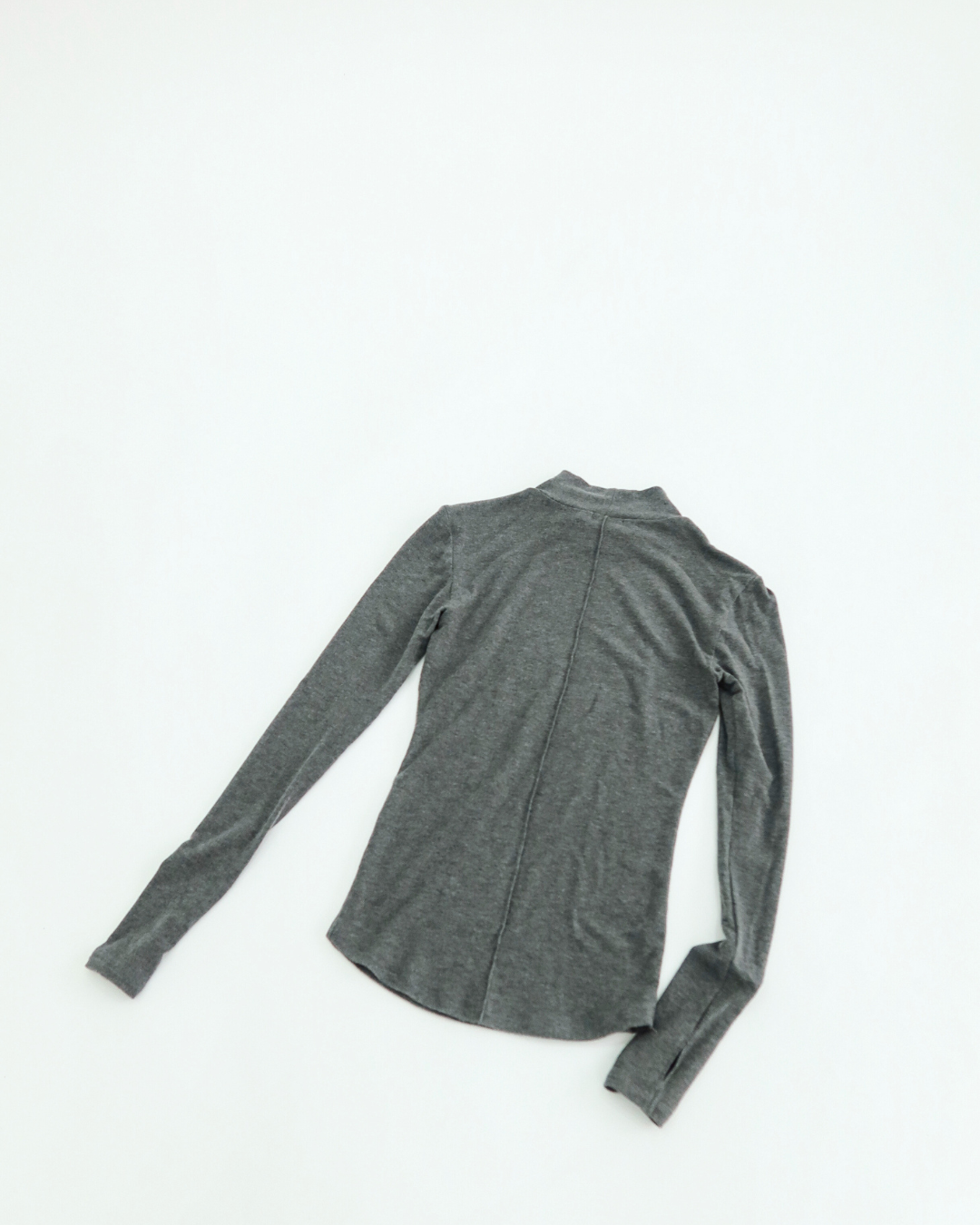 High neck long T -GRAY-